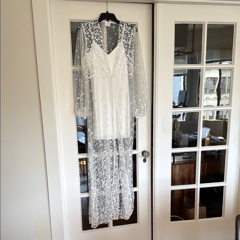 White Sheer Embellished Wedding Robe